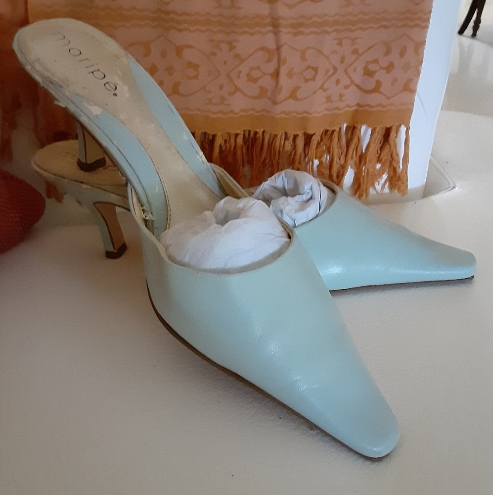 Light Blue Leather Mules shoes